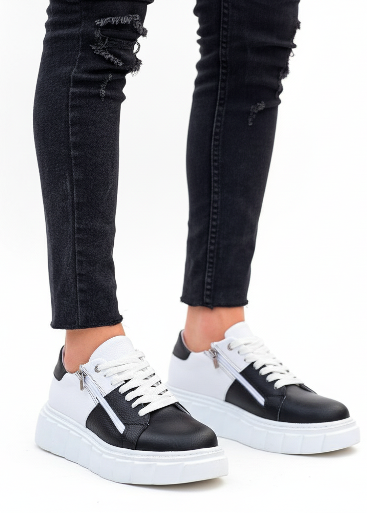 Altair Sage white and black elevating sneaker by Apollo Moda, third angle