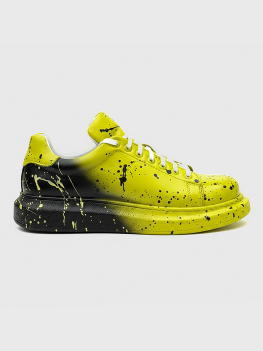 Apollo Moda Men's Color Wave Vivid Fusion yellow and black splatter custom sneaker, main product photo