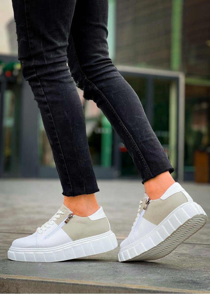 Men's Altair Sandstone white and beige sneaker with side zipper by Apollo Moda, fifth angle