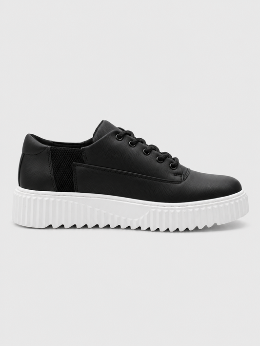 Apollo Moda Men's Zephyr Eclipse black and white platform sneaker with ridged sole, main product photo