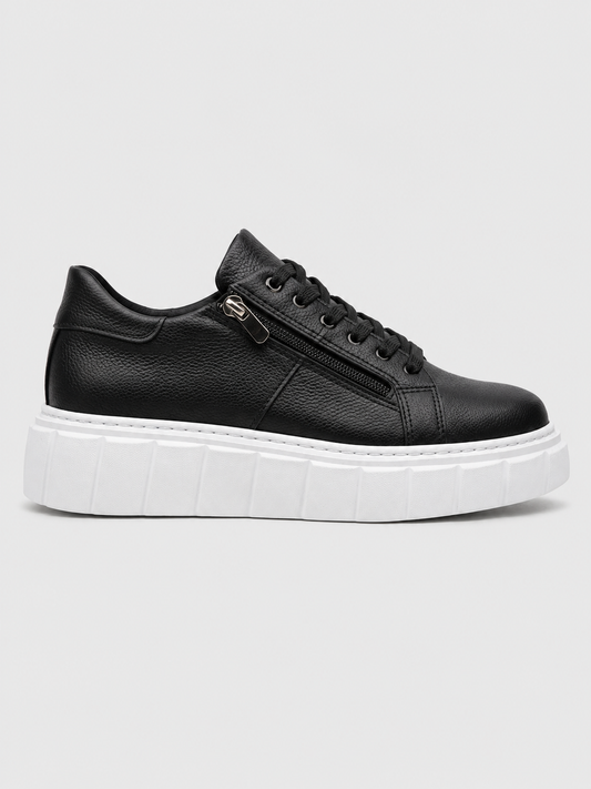 Apollo Moda Men's Altair Noir black elevating sneaker with white sole and side zipper, main product photo