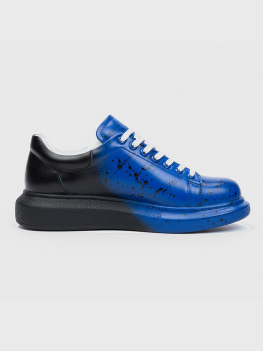 Apollo Moda Men's Color Wave Dynamic Duo blue and white splatter custom sneaker, main product photo