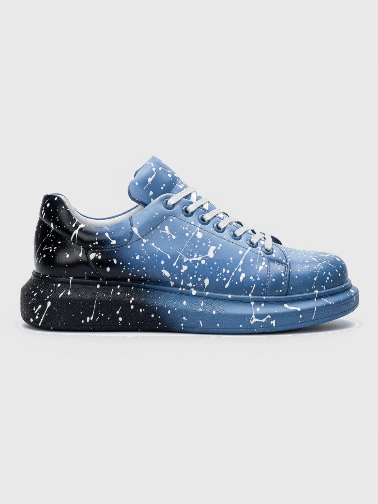 Apollo Moda Men's Color Wave Two-Tone Pulse black and blue splatter custom sneaker, main product photo