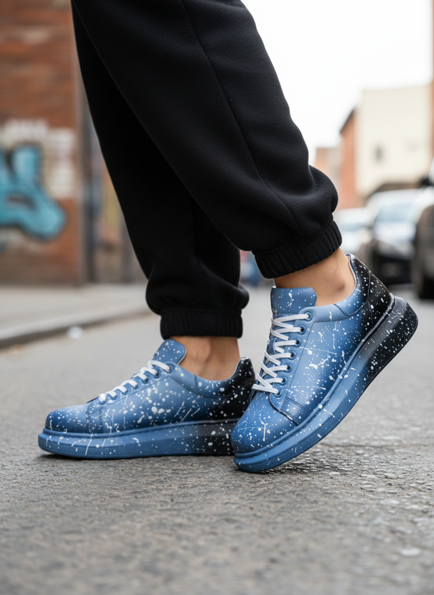 Color Wave Two-Tone Pulse hand-painted vegan leather sneaker by Apollo Moda, third angle