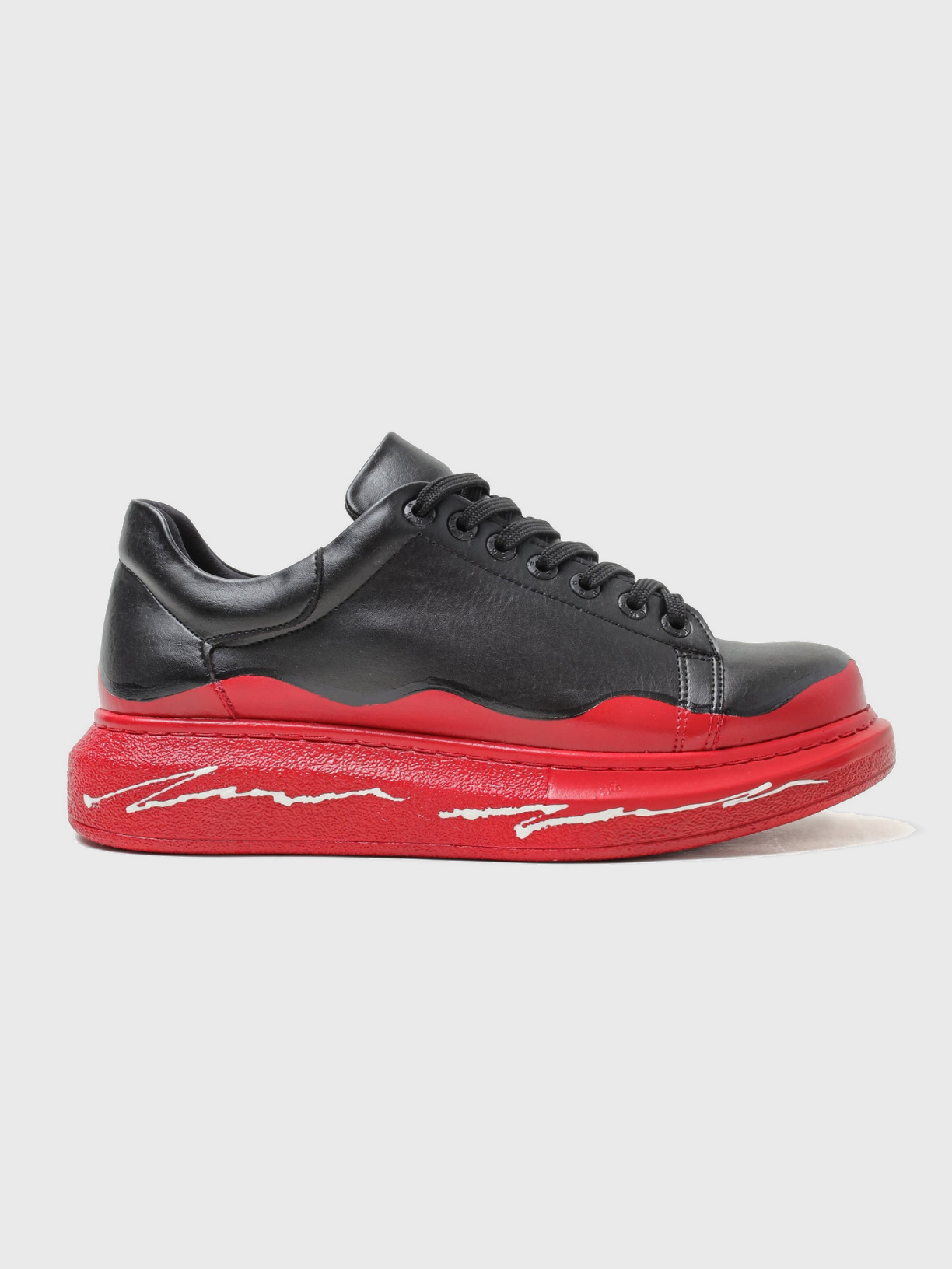 Apollo Moda Men's Ember Fade black and red hand-painted custom sneaker, main product photo