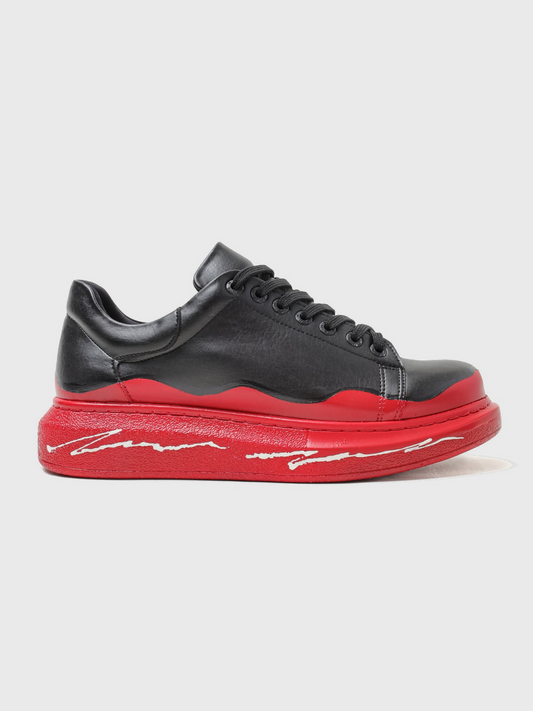 Apollo Moda Men's Ember Fade black and red hand-painted custom sneaker, main product photo