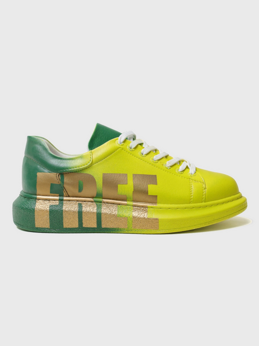 Apollo Moda Men's Genova FREE yellow and green hand-painted custom sneaker, main product photo
