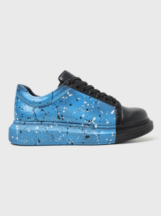 Apollo Moda Men's Urban Pulse Vibe Shift hand-painted blue and black splatter sneaker, main product photo
