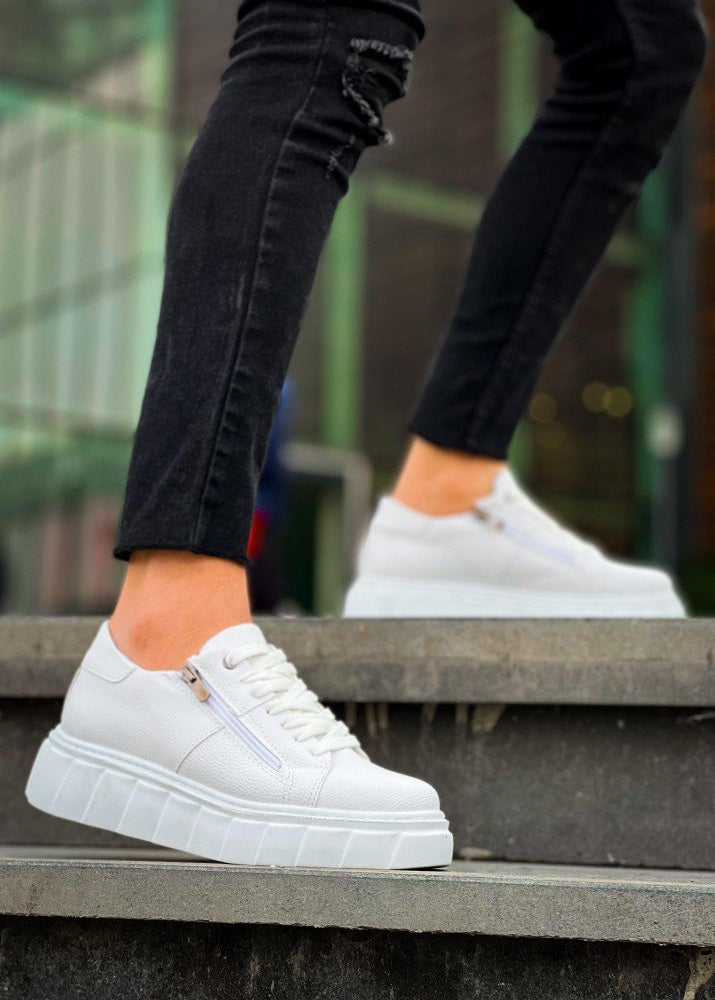 Altair Blanco white elevating sneaker with side zipper by Apollo Moda, sixth angle
