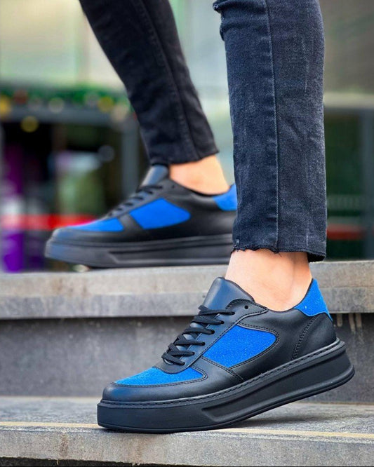 Men's Artemis Azure by Apollo Moda, black sneaker with blue accents, second angle
