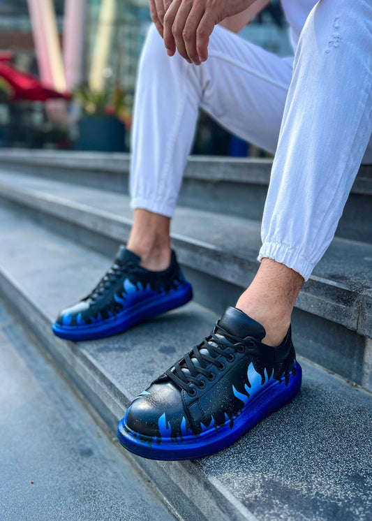 Men's Kinetic Vibe Rhythm Shift by Apollo Moda, hand-painted flame custom sneaker, second angle