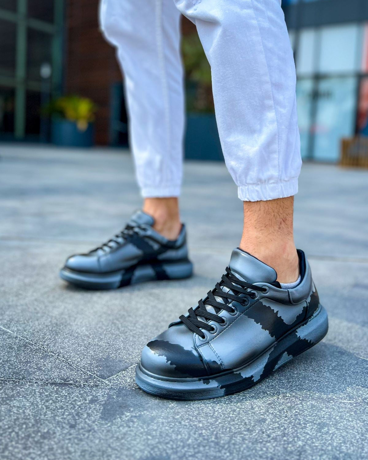 Hand-Painted Customized Sneakers for Men by Apollo Moda | Lisbon Grey & Black