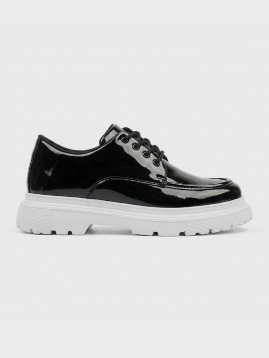 Apollo Moda Men's Vantage Line gloss black elevating sneaker with white sole, main product photo